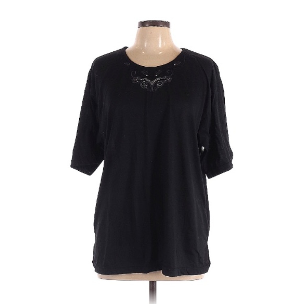 Anna Fashion | Black Scoop Neck Top Embroidered Details XXL